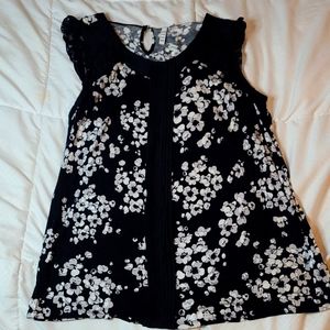 Women's black with white & gray floral top